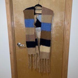 Free People Blue and Tan Knit Scarf with Tassles